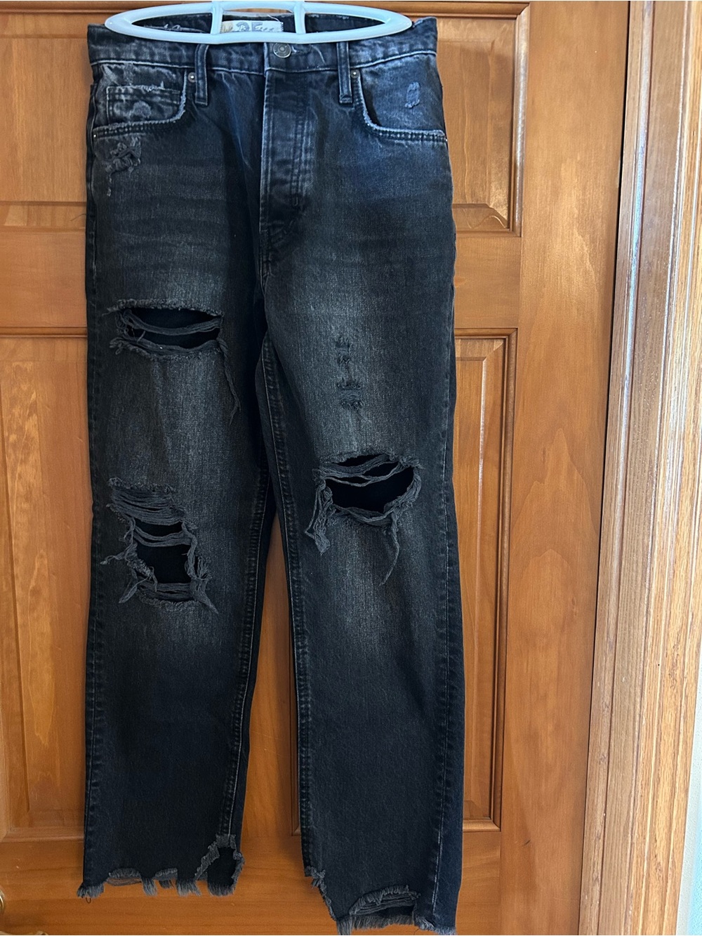 We The Free Black Distressed Straight Leg Jeans